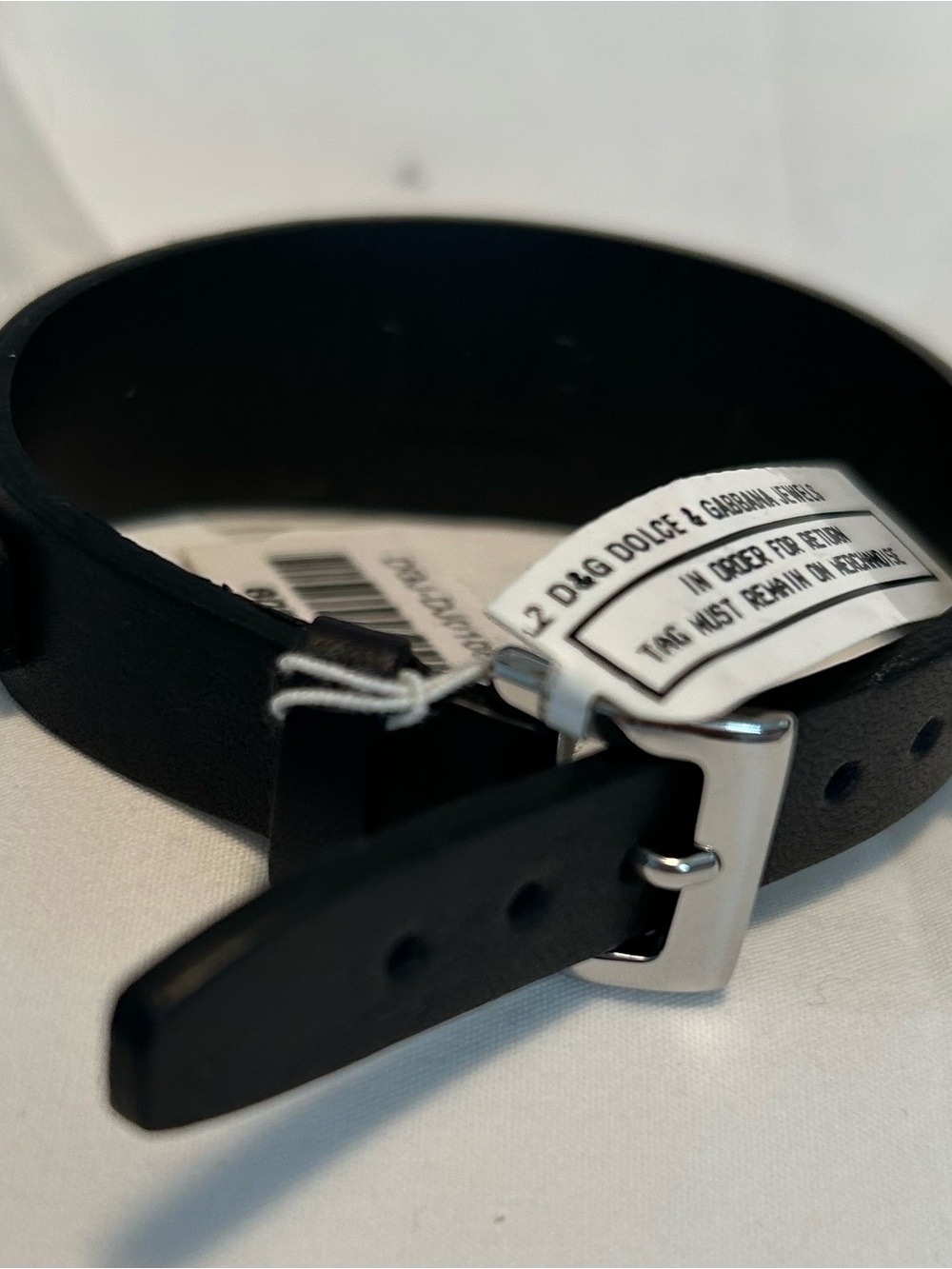Dolce & Gabbana Womens black Leather Cuff Adjustable Bracelet w/ Silver D&G Logo - Picture 6 of 11